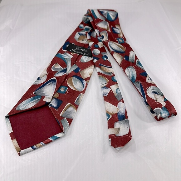 Carlos Tomasini - Red Multi Abstract Geometric Shapes Men’s Silk Necktie ⭐️ EUC - Picture 4 of 6